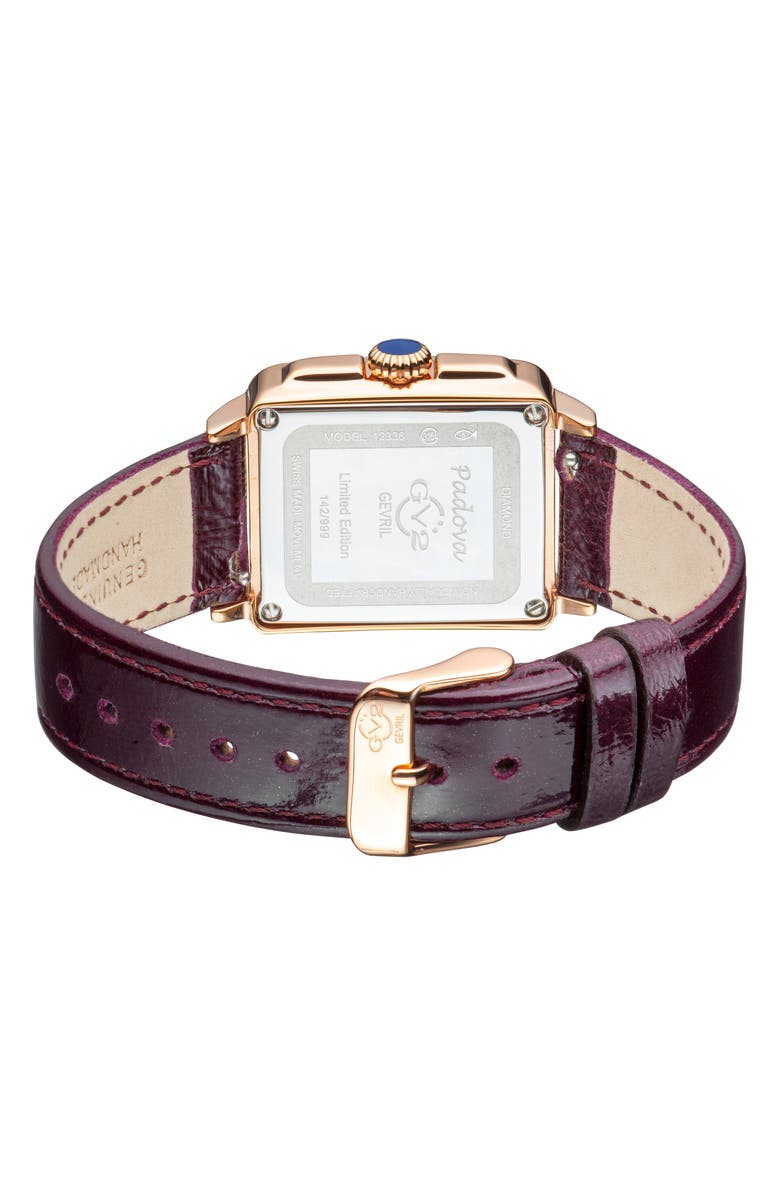 GV2 Padova Diamond Leather Strap Watch, 27mm x 30mm - 0.0116ct., Alternate, color, Purple