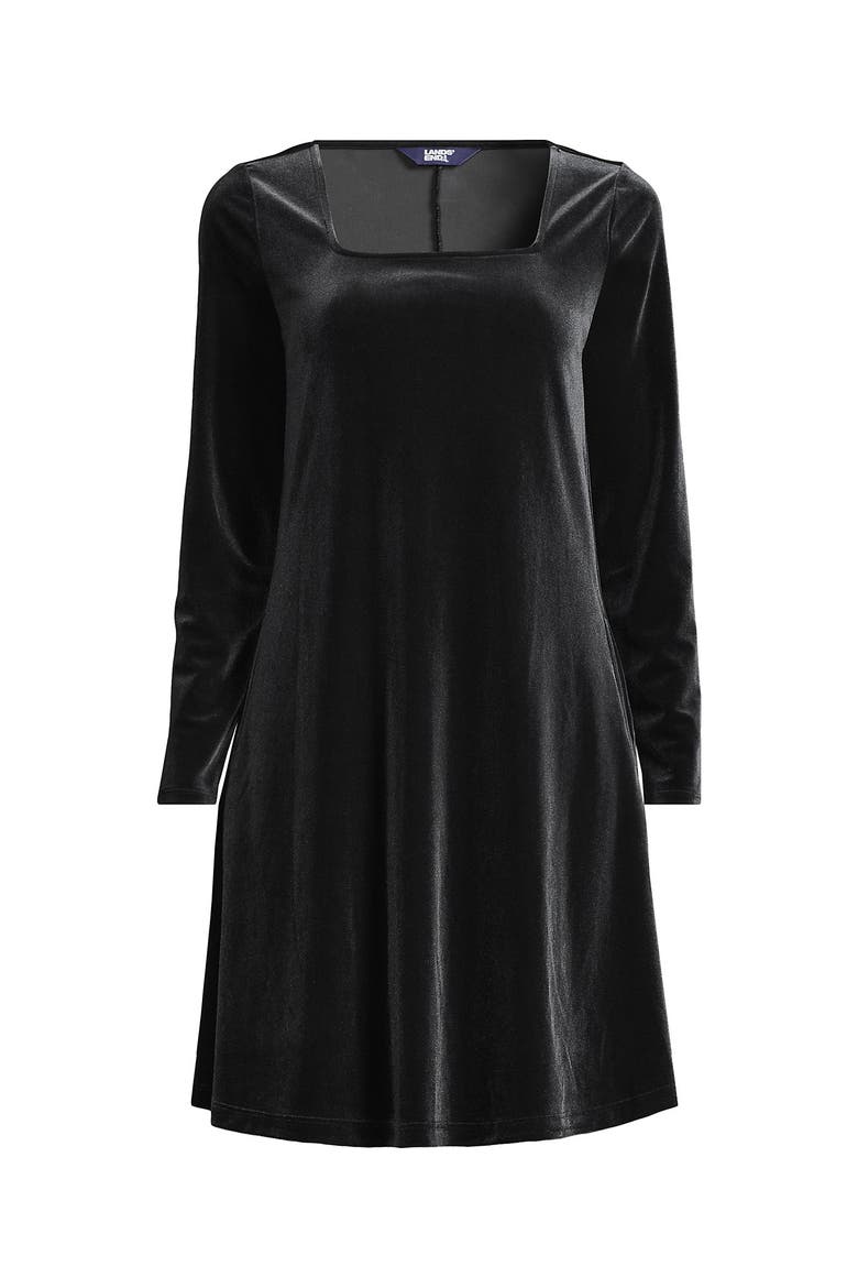 Knit Velvet Square Neck Dress, Alternate, color, Black