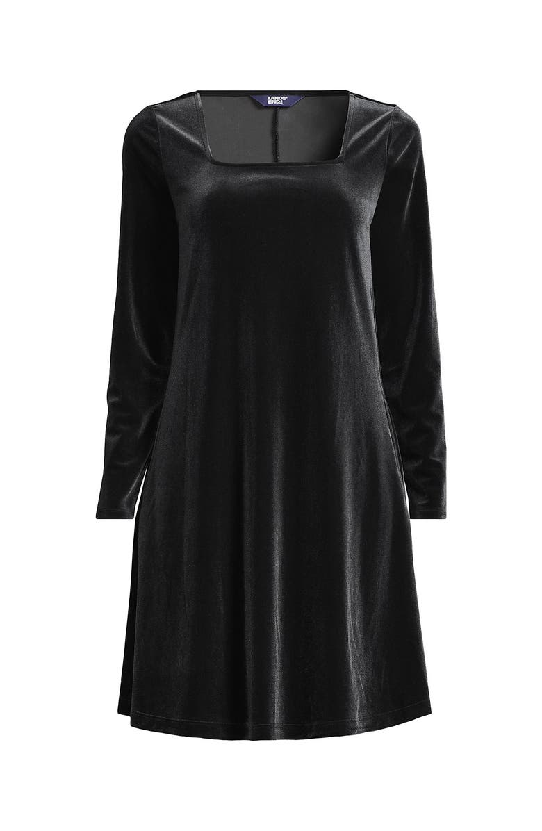 Lands' End Knit Velvet Square Neck Dress, Alternate, color, Black