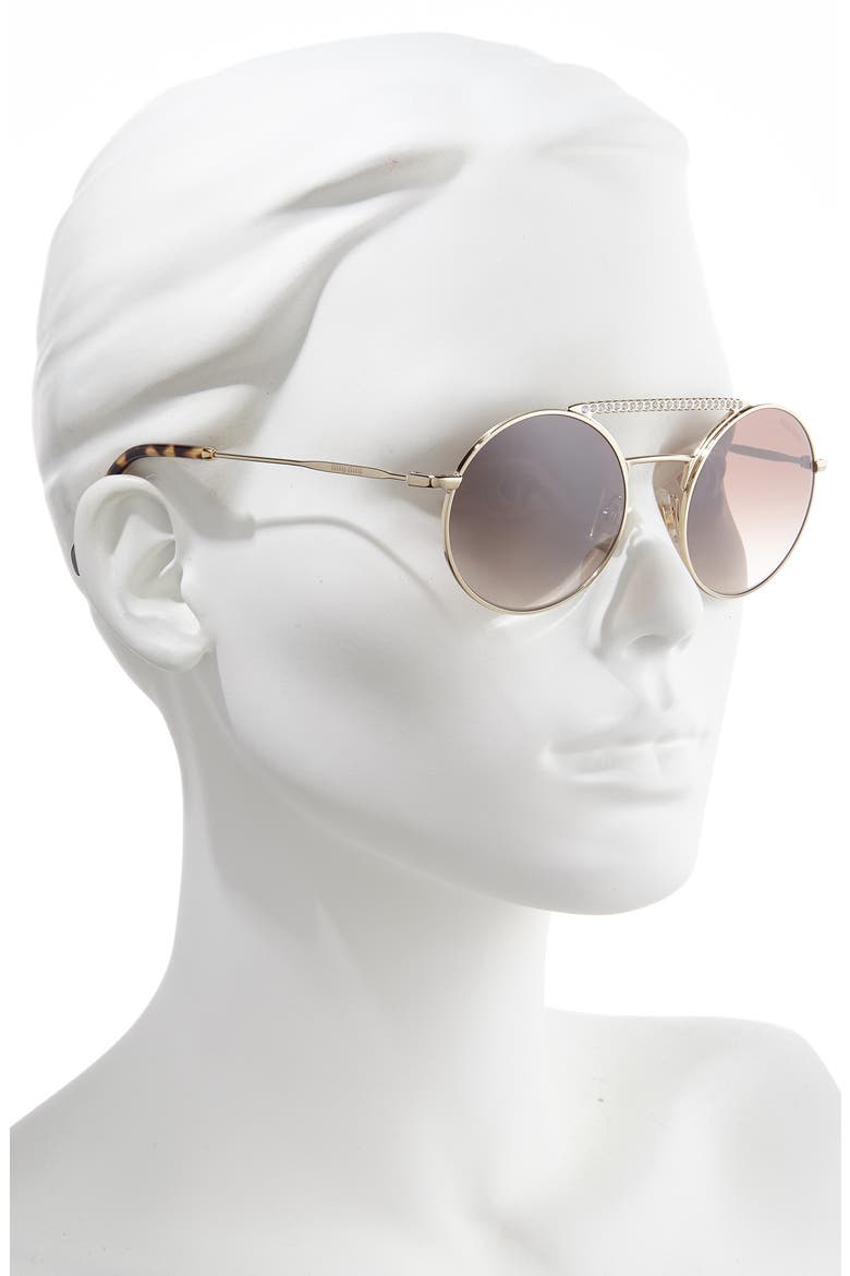 50mm Round Crystal Embellished Aviator Sunglasses, Alternate, color, GOLD