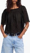 Madewell Eyelet Flutter Sleeve Cotton Blend Top