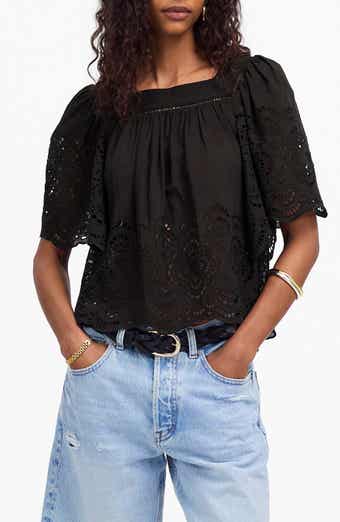Madewell Eyelet Flutter Sleeve Cotton Blend Top
