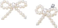 The Pearl Source White Freshwater Pearl Bow Earrings