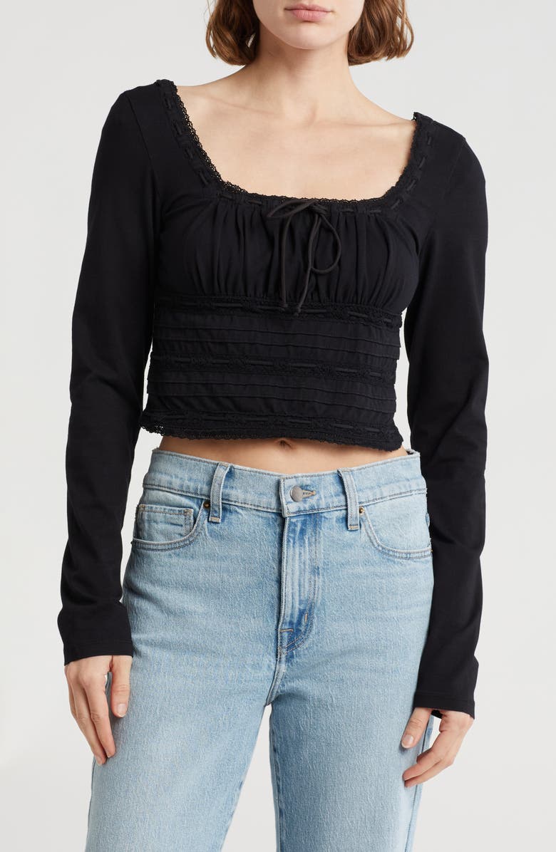 Free People Scarlet Smocked Crop Top, Main, color, Black