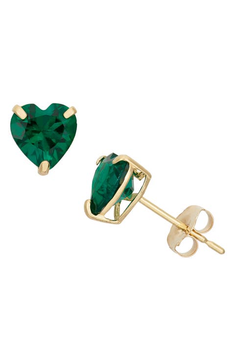 10K Gold Emerald Heart Stud Earrings