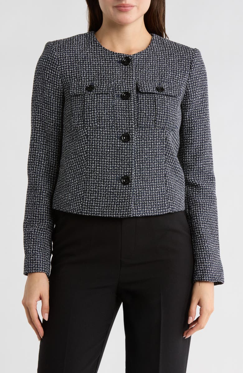 DKNY Tweed Crop Jacket, Main, color, Navy Combo