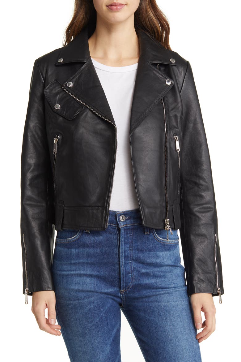 Leather Moto Jacket, Main, color, BLACK