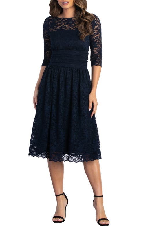 Kiyonna Luna Lace Cocktail Dress In Indigo Blue | ModeSens