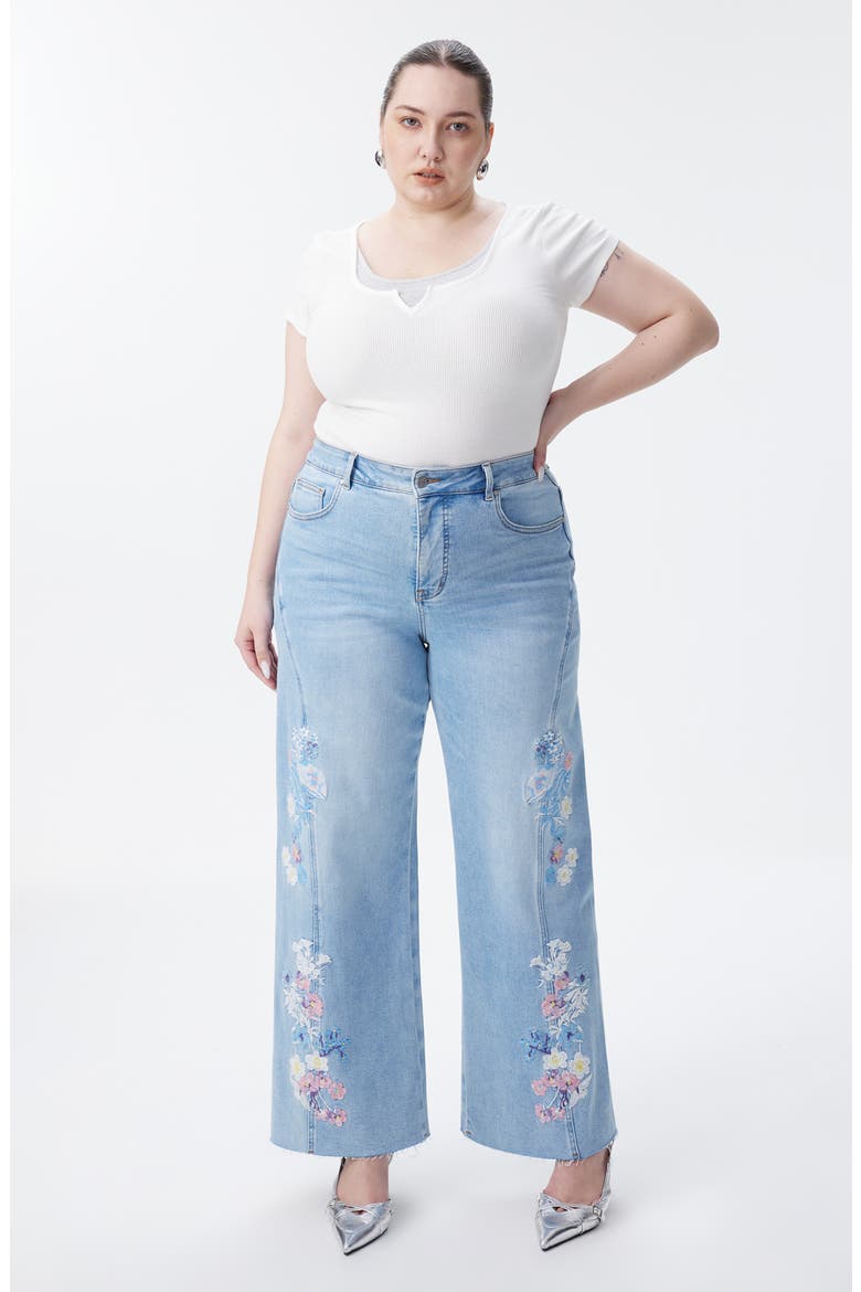 Embroidered High Waist Wide Leg Jeans, Alternate, color, BLUEWISP