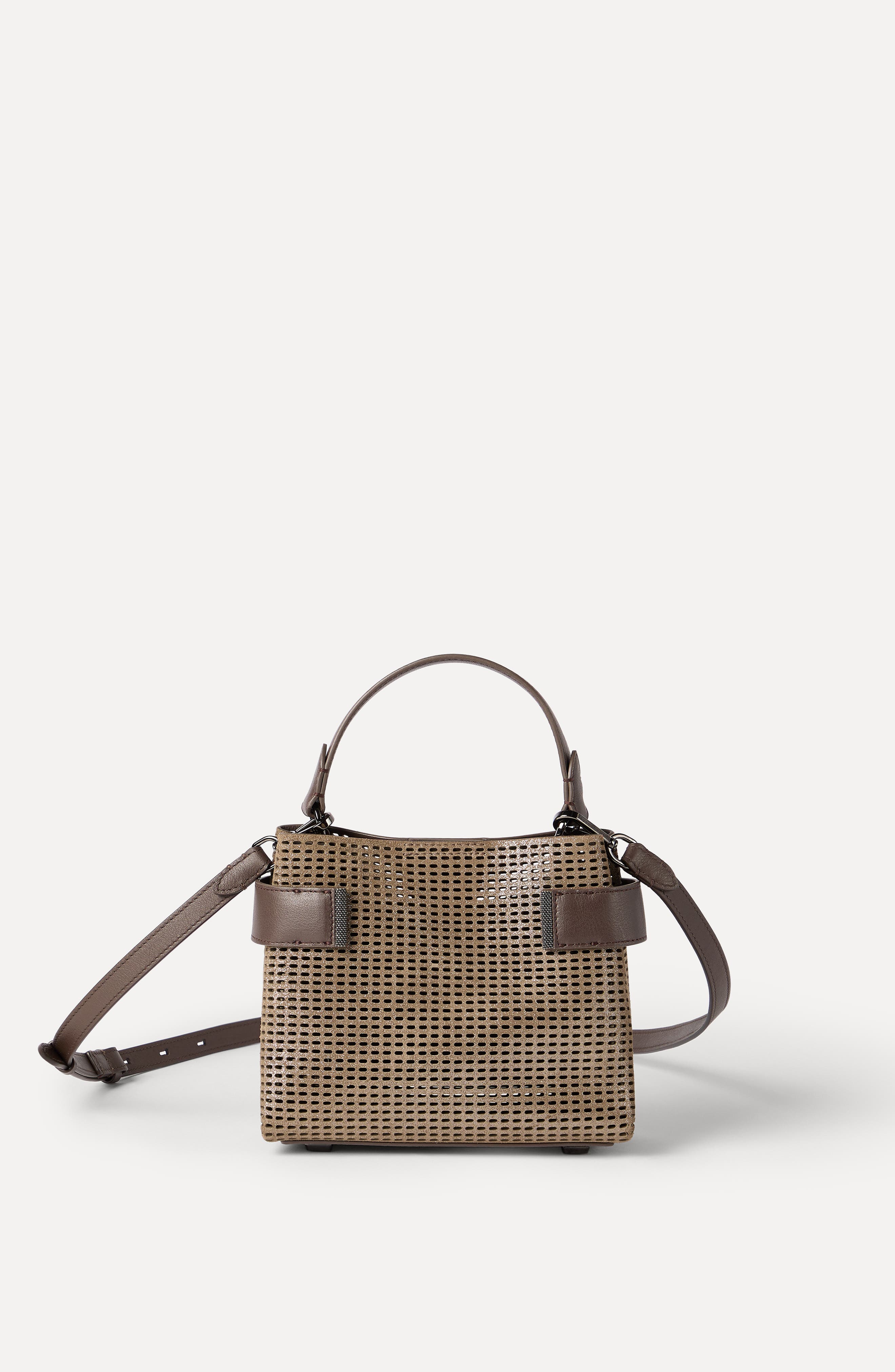 Brunello Cucinelli Leather Essence small top-handle bag, Alternate, color, Brown