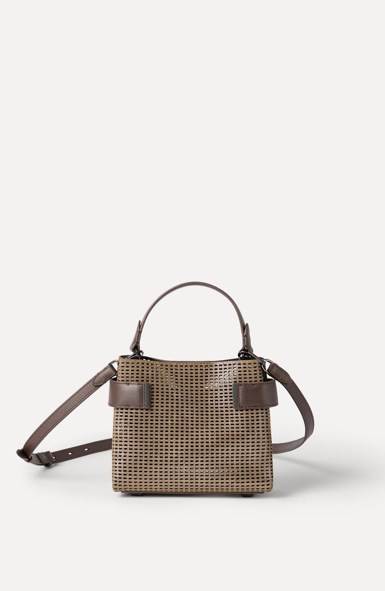 Brunello Cucinelli Leather Essence small top-handle bag, Alternate, color, Brown