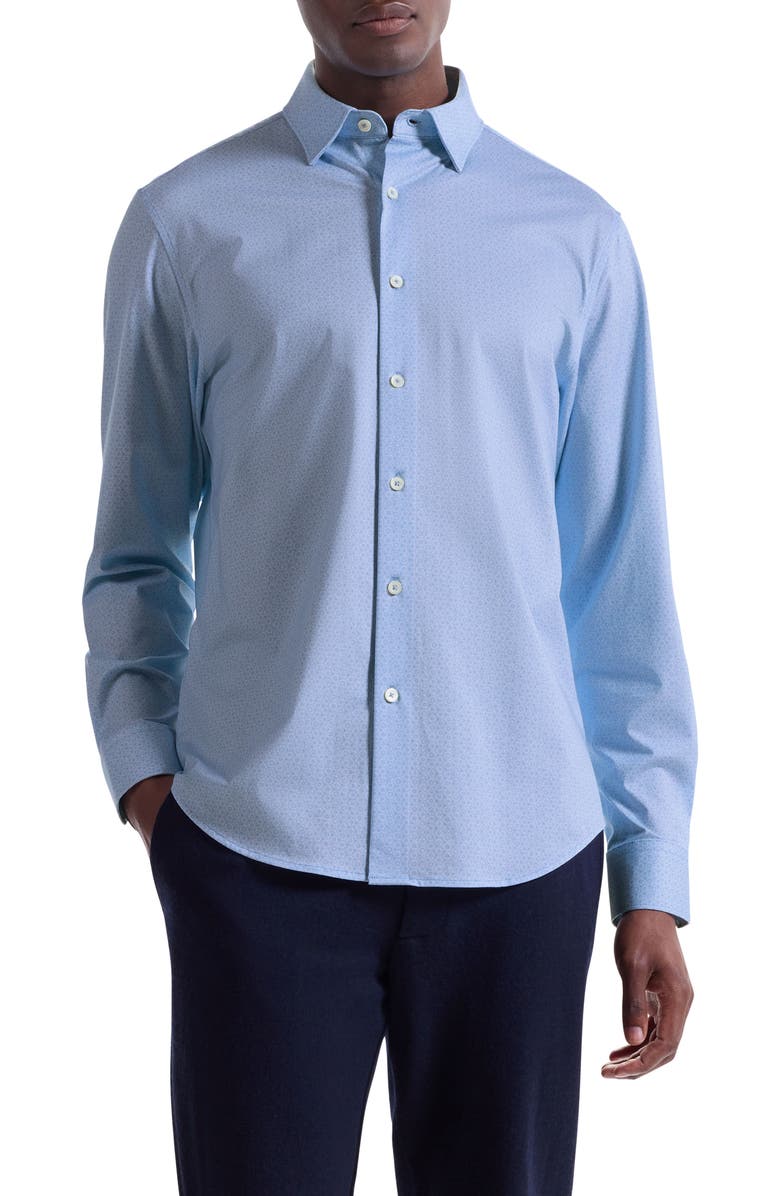 Bugatchi Jules OoohCotton<sup>®</sup> Honeycomb Print Button-Down Shirt, Main, color, Sky