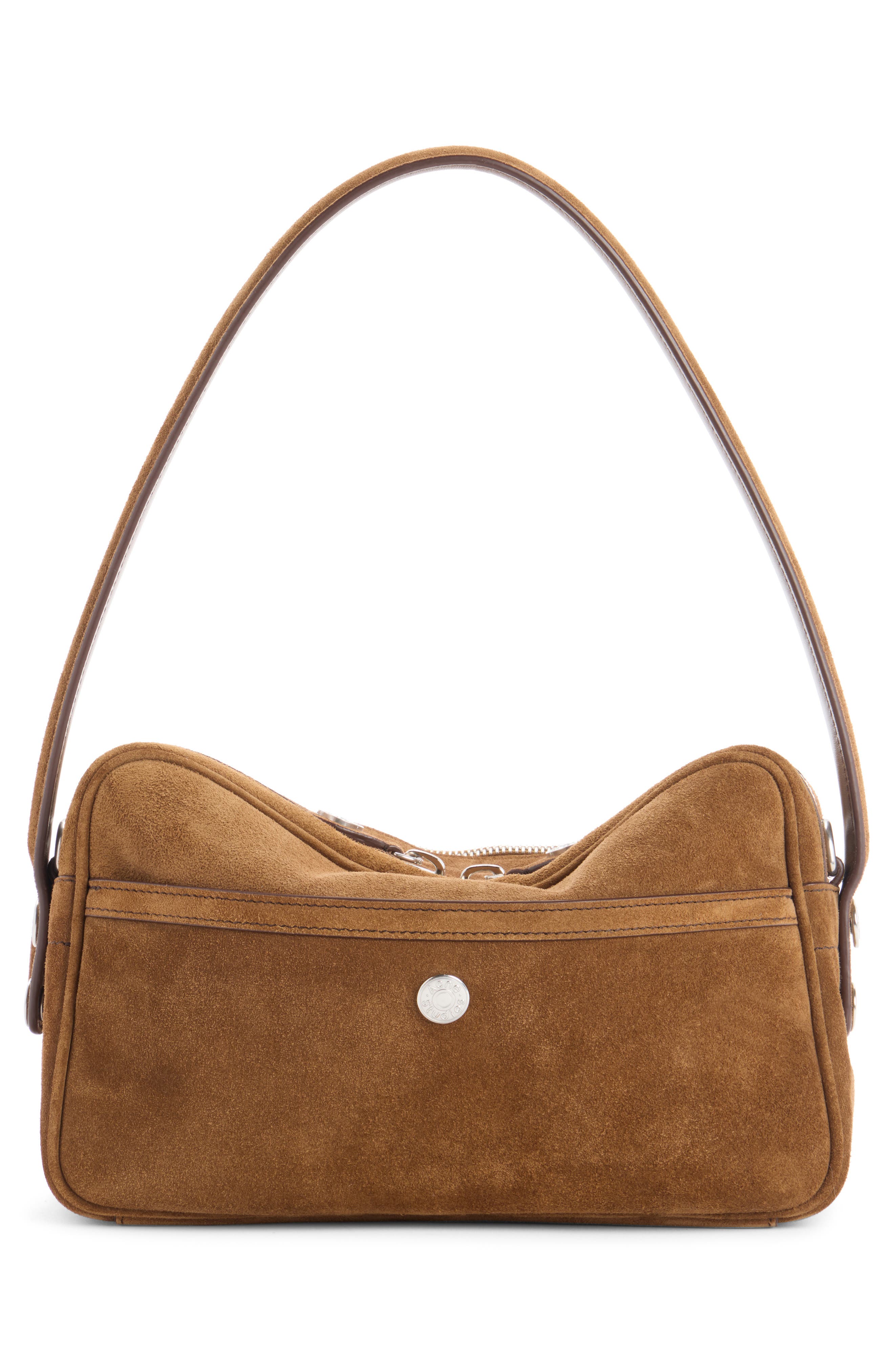 Acne Studios Camero Party Suede Shoulder Bag, Alternate, color, Cognac Brown