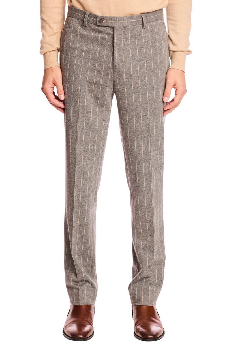 PAISLEY & GRAY Downing Slim Fit Flat Front Pinstripe Dress Pants, Main, color, Light Grey Tan Pinstripe