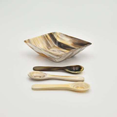 Horn Spice Bowl with Spoon - Brown