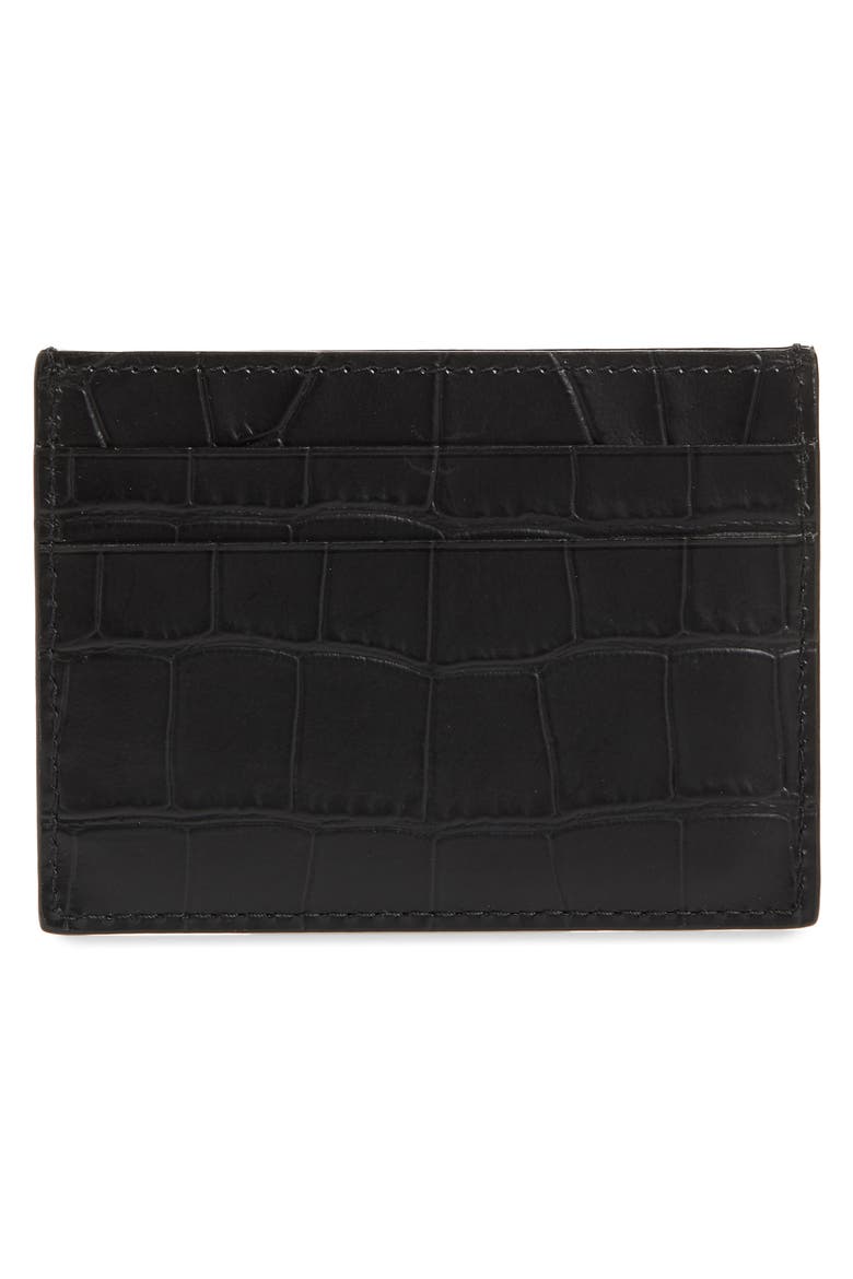 Logo Croc Embossed Leather Card Case, Alternate, color, BLACK/L WHITE
