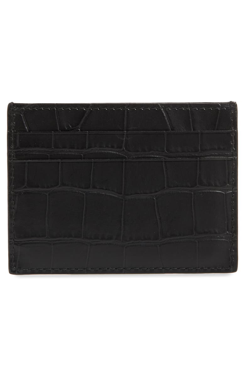 Balenciaga Logo Croc Embossed Leather Card Case, Alternate, color, Black