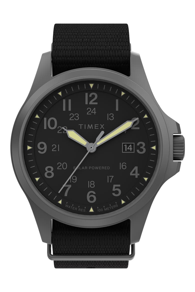 Expedition North Field Post Solar Webbing Strap Watch, 41mm, Main, color, BLACK