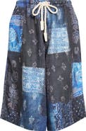 R13 Jesse Bandana Print Linen Carpenter Shorts