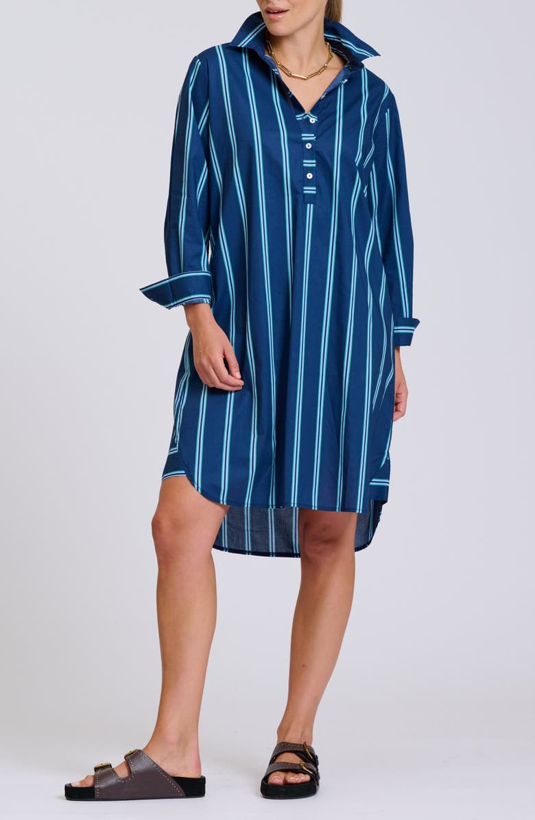 SHIRTY Classic Stripe Long Sleeve Shirtdress, Alternate, color, Navy/ Green Stripe