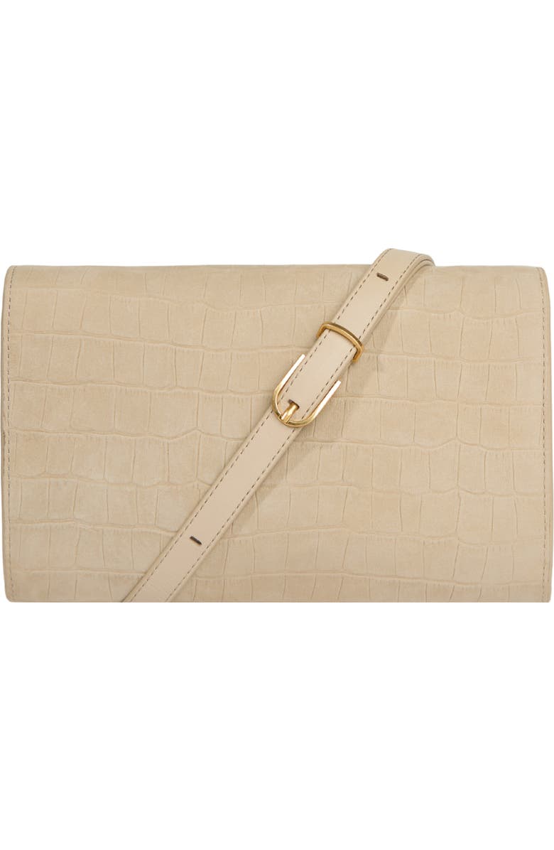 Vince Croc Embossed Nubuck Leather Wallet on a Strap, Main, color, Marzipan