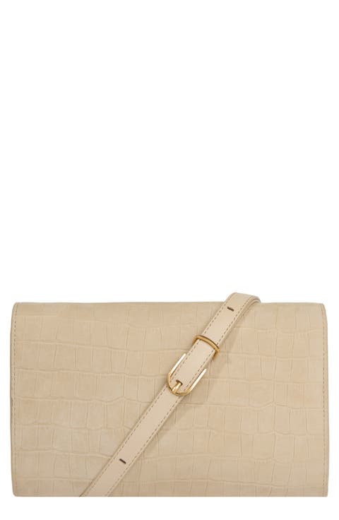 Croc Embossed Nubuck Leather Wallet on a Strap