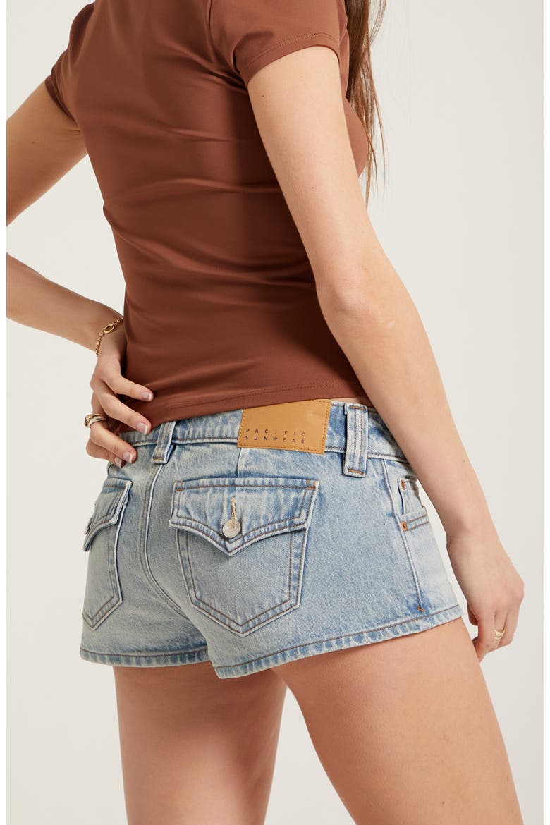 Tatum Stripe Low Rise Denim Micro Shorts, Alternate, color, DARK INDIGO