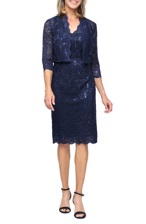 Sequin Stretch Lace Sheath Sleeveless Dress with Jacket
