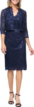 SL FASHIONS Sequin Stretch Lace Sheath Sleeveless Dress with Jacket