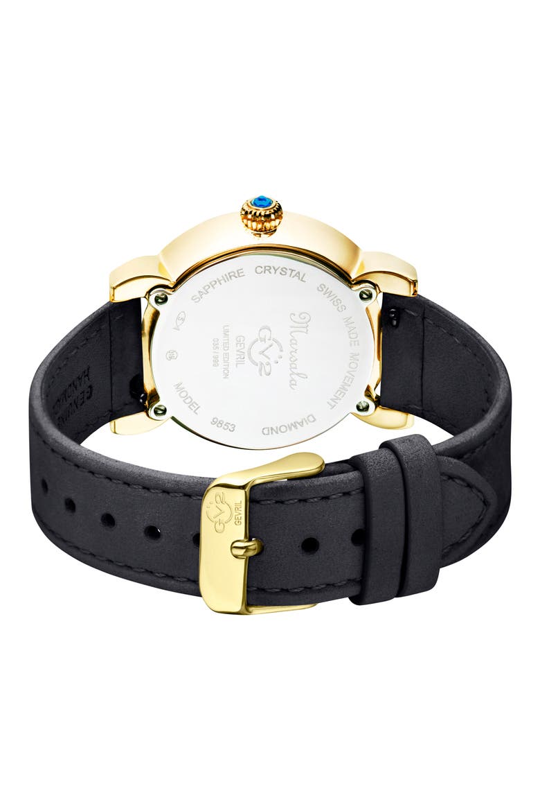 Marsala Tortoise Pattern Mother of Pearl Dial Suede Strap Watch, 36mm - 0.045 ctw., Alternate, color, BLACK