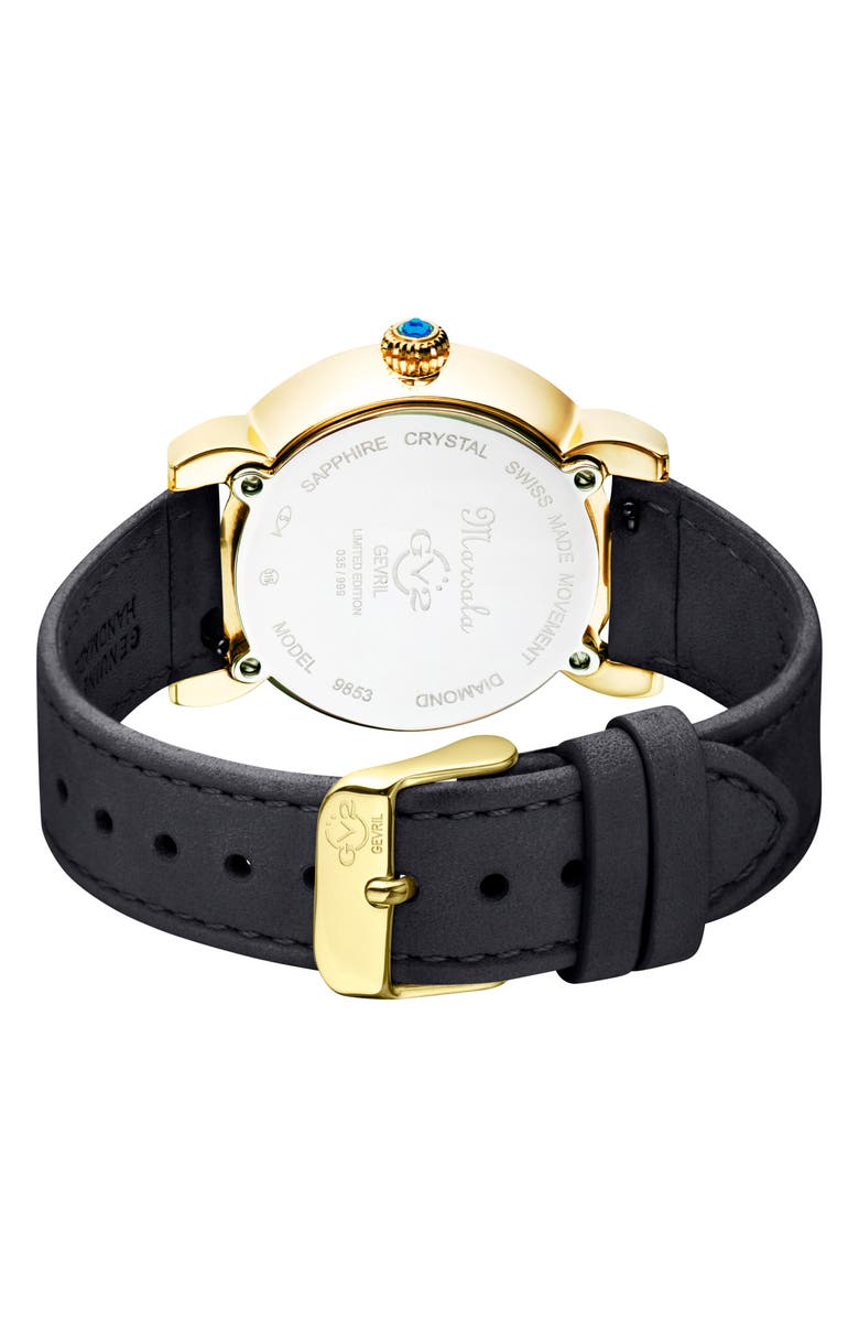 GV2 Marsala Tortoise Pattern Mother of Pearl Dial Suede Strap Watch, 36mm - 0.045 ctw., Alternate, color, Black