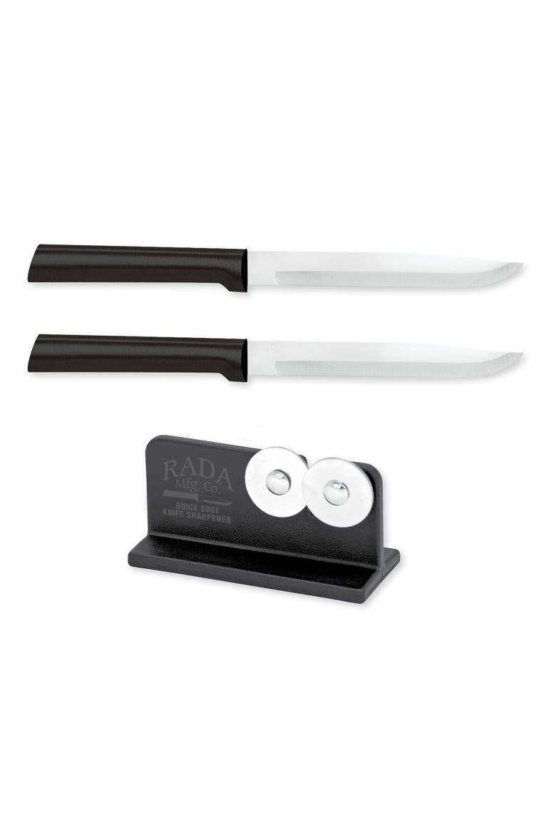 Cutlery 4.875-Inch Utility/Steak Knife Set of 2 & Quick Edge Knife Sharpener, Main, color, Black
