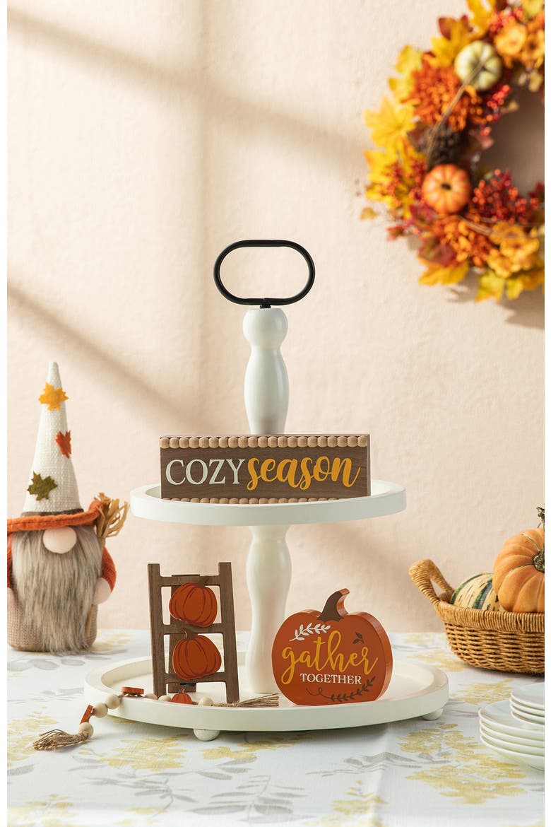 Set of 4 Fall Wooden Word Signs Tiered Tray Table Decor, Alternate, color, Orange