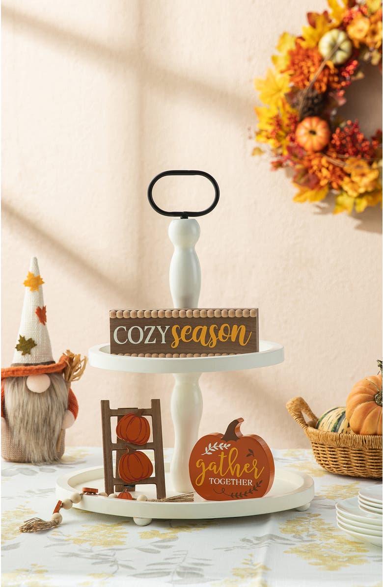 Glitzhome Set of 4 Fall Wooden Word Signs Tiered Tray Table Decor, Alternate, color, 