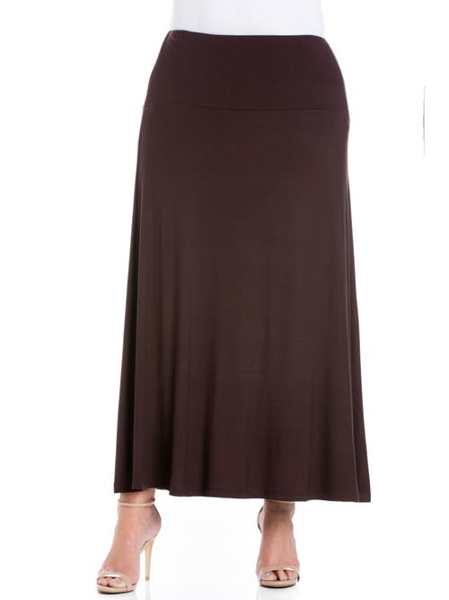 24seven Comfort Apparel Plus Size Comfortable Fit Elastic Waist Maxi Skirt In Brown