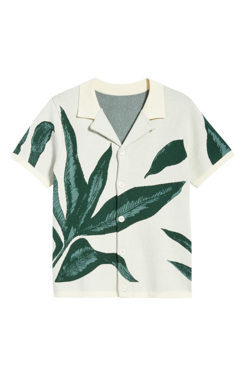 MAVRANS Jungle Jacquard Short Sleeve Knit Button-Up Shirt, Main, color, Beige