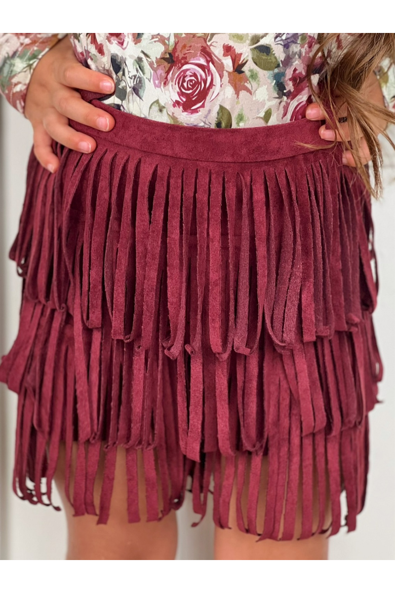 Autumn Rose Top and Fringe Skort Set, Alternate, color, Burgundy