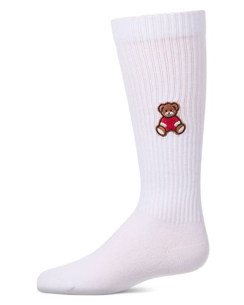 Ribbed Knee High Sock with Embroidered Teddy Bear (Toddler, Little Kid & Big Kid)