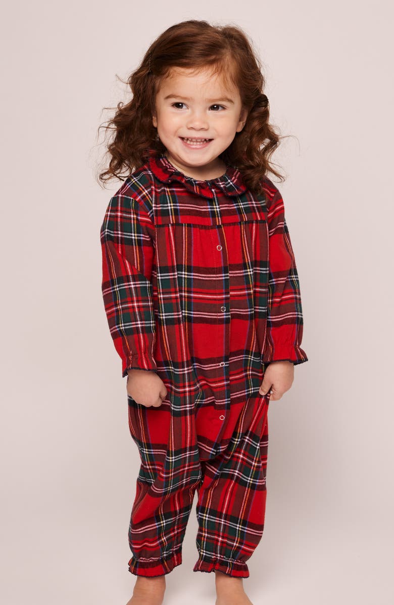 Petite Plume Madeline Imperial Tartan One-Piece Brushed Twill Pajamas, Alternate, color, Red