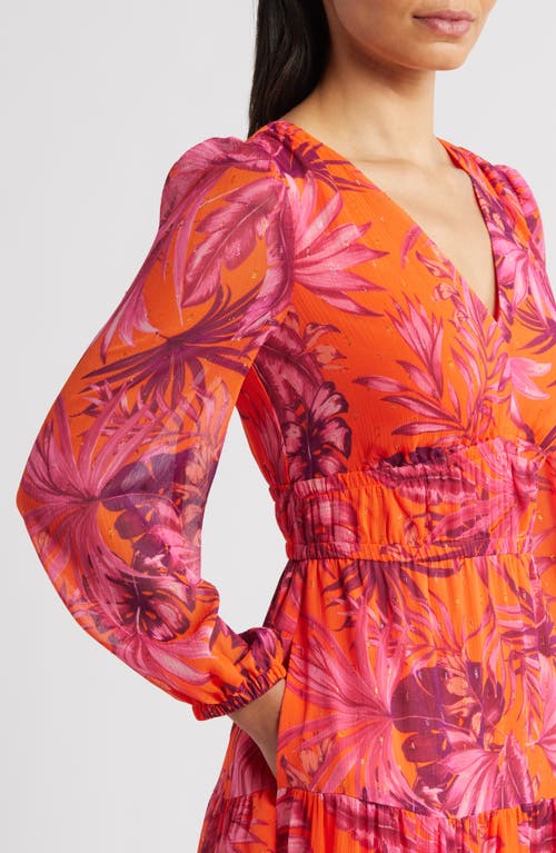 Eliza J V-neck Long Sleeve Tiered Maxi Dress In Pink