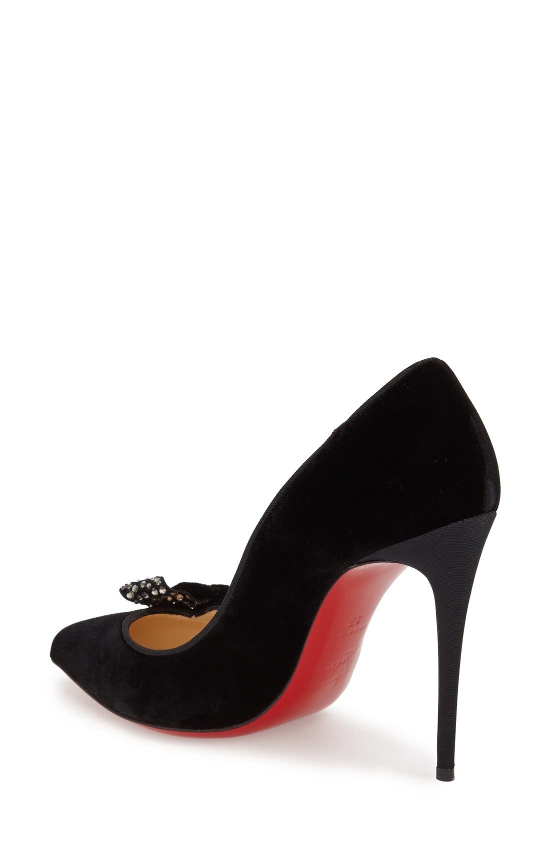 Christian Louboutin 'Madame Menule' Embellished Bow Pointy Toe Pump, Alternate, color, 