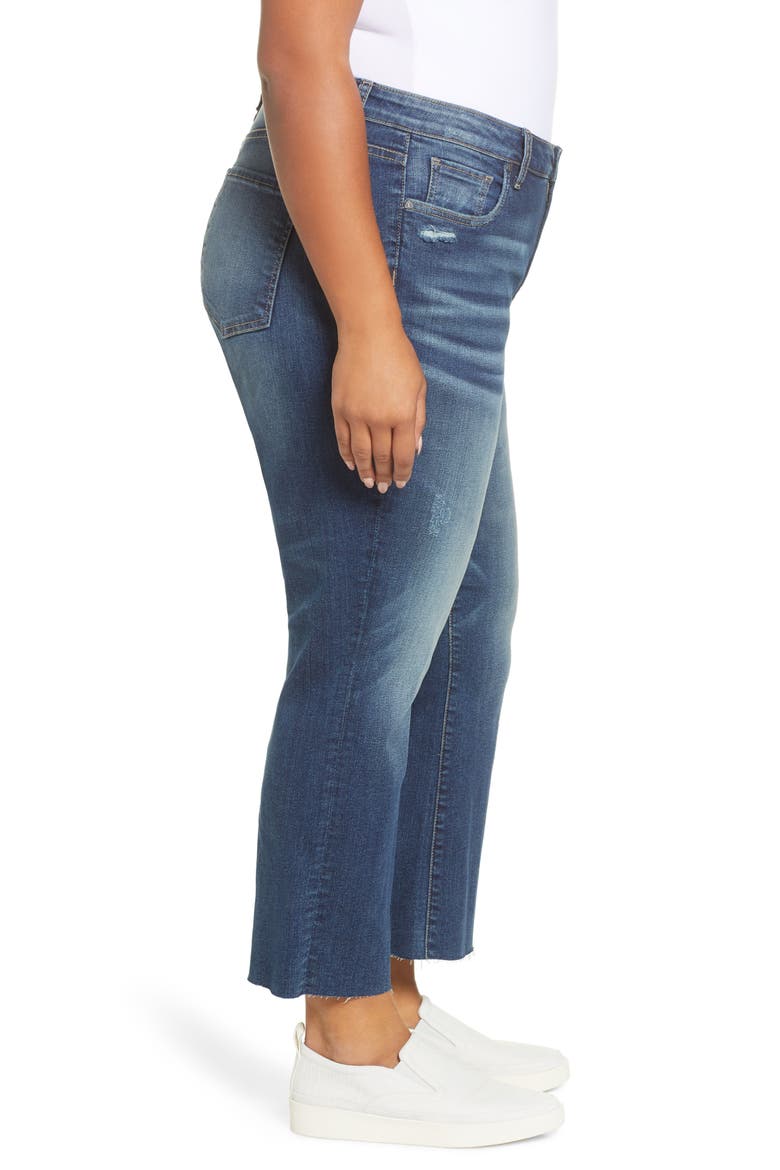 Kelsey High Waist Raw Hem Crop Kick Flare Jeans, Alternate, color, BOSS