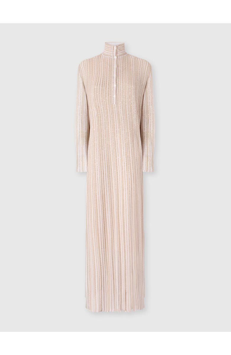 Missoni Long Button-down Dress With Lamé Stripes And Long Sleeves, Main, color, White