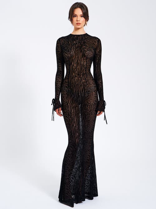Miss Circle Waylyn Backless Velvet Mesh Maxi Gown In Blue