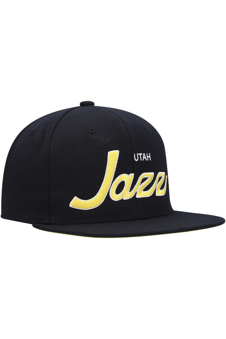 Men's Mitchell & Ness Black Utah Jazz Hardwood Classics Script 2.0 Snapback Hat, Alternate, color, Black