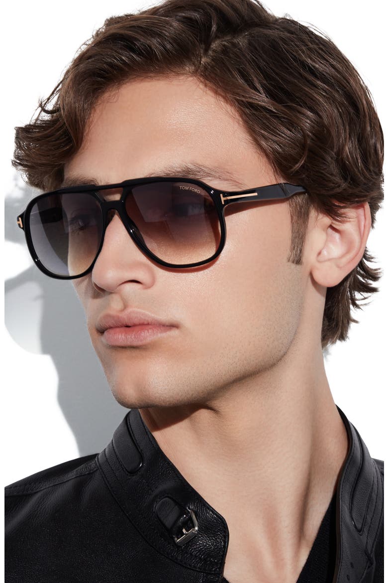 Raoul 62mm Gradient Navigator Sunglasses, Alternate, color, SHINY BLACK/ GRADIENT SMOKE