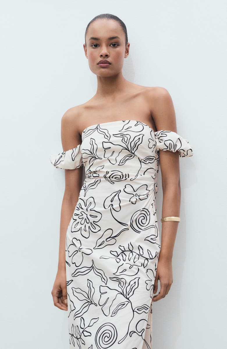 MANGO Floral Strapless Sheath, Alternate, color, Off White