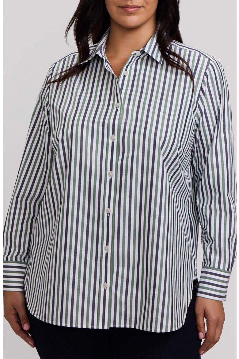 Meghan Stripe Cotton Button-Up Shirt, Main, color, OLIVE GREEN/ MULTI