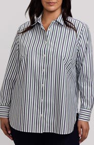 Foxcroft Meghan Stripe Cotton Button-Up Shirt