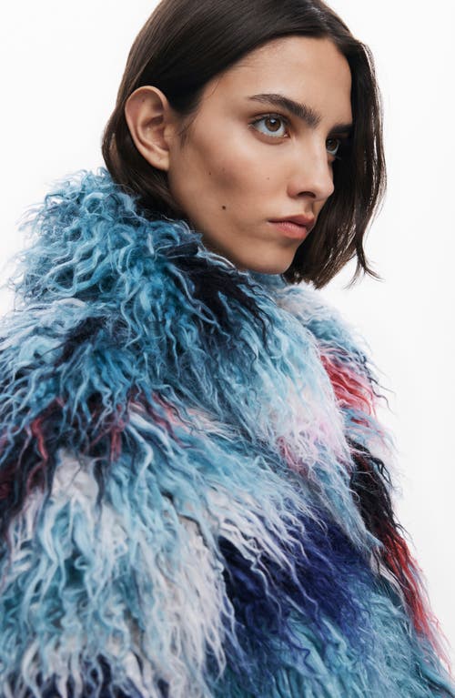 Desigual Faux Fur Jacket In Blue